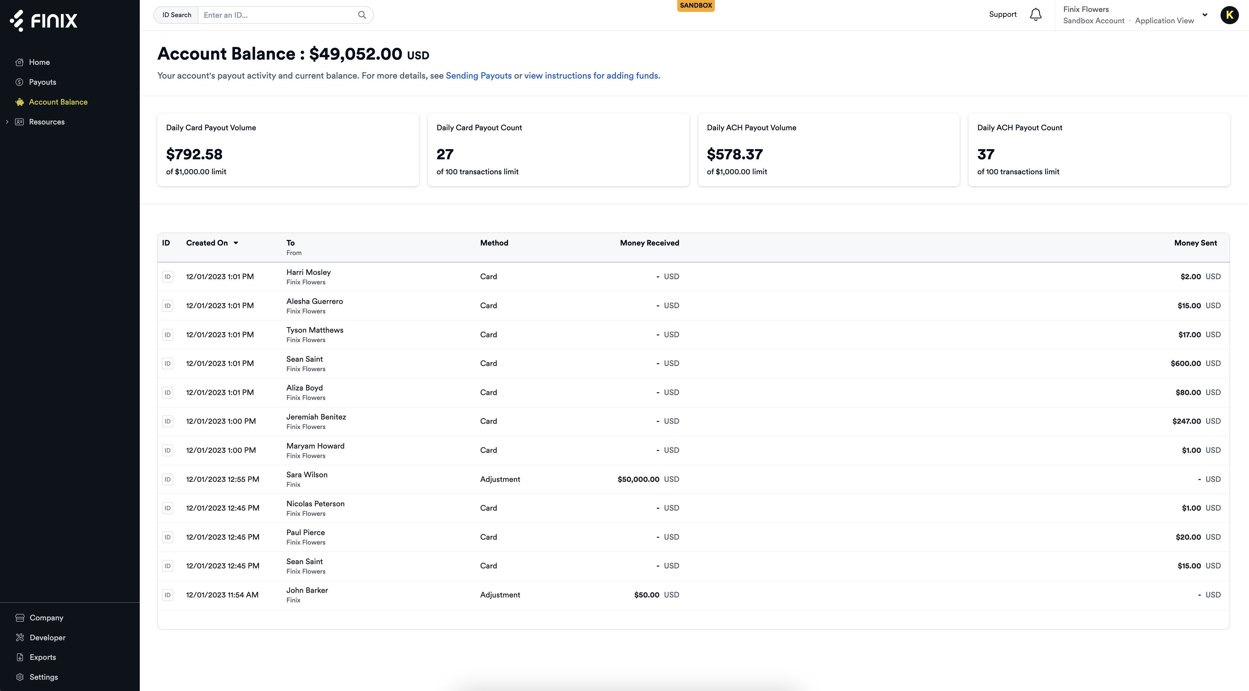 Account Balance Page Payout