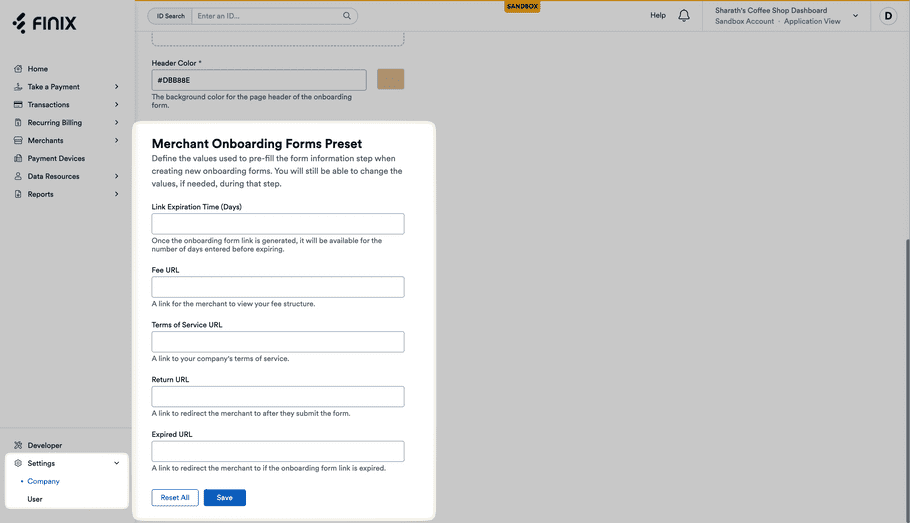 Onboarding Form Settings – Branding