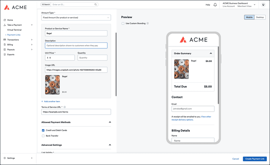 Virtual Terminal Sub-Merchants