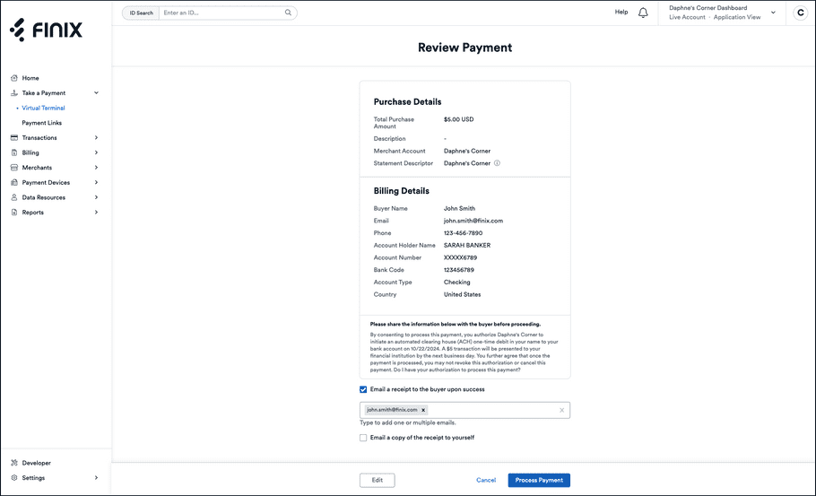 Receipts added to Virtual Terminal